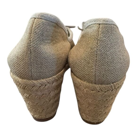 Tory Burch Jackie Canvas Natural Peep Toe Espadrille Wedges 7 - Picture 4 of 5